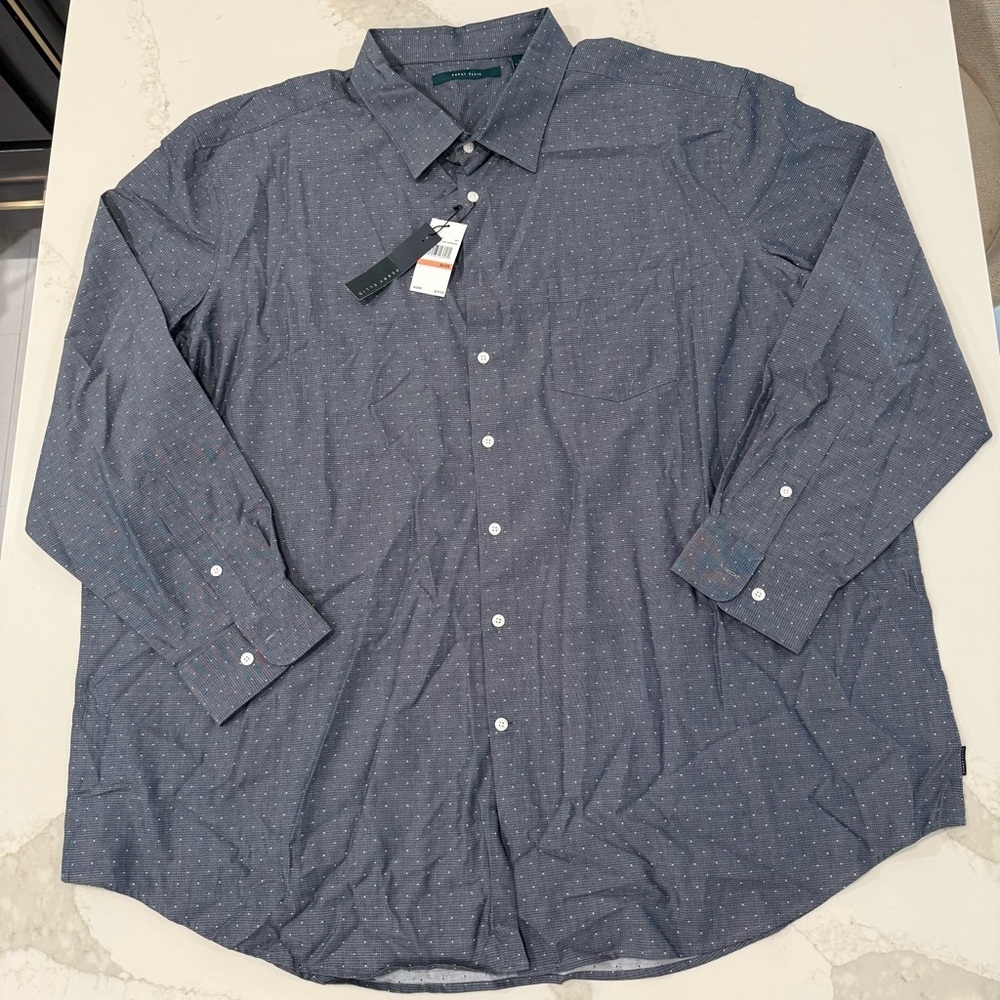 Perry Ellis NWT Mini PolkaDot LongSleeve ButtonUp Dress Shirt Mens 3X Dark Blue